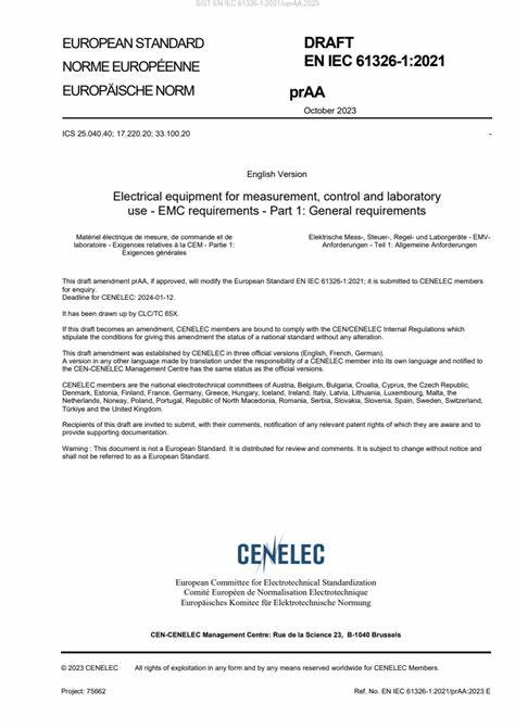 EN IEC 61326-1:2021測量、控制和實驗室用的電設(shè)備 電磁兼容性要求 第1部分:通用要求
