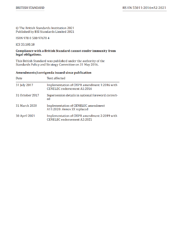 EN 55011:2016+A2:2021工業(yè)、科學(xué)和醫(yī)療(ISM)射頻設(shè)備 騷擾特性 限值和測量方法