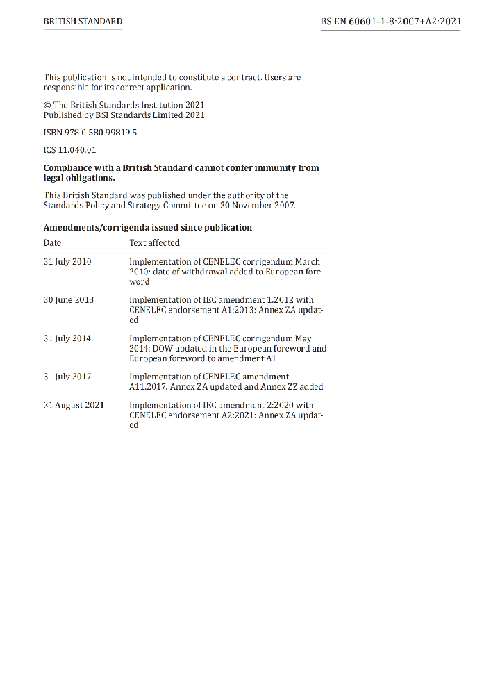 EN 60601-1-8:2007+A2:2021醫(yī)用電氣設(shè)備第1-8部分：基本安全和基本性能的一般要求附帶標準：醫(yī)用電氣設(shè)備和醫(yī)用電氣系統(tǒng)報警系統(tǒng)的一般要求、試驗和指南