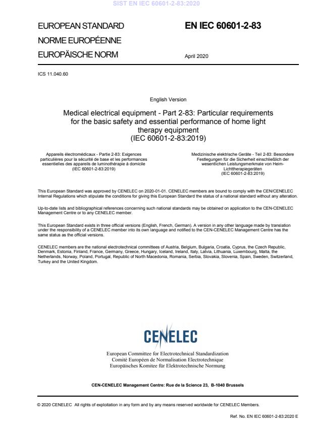 EN IEC 60601-2-83:2020醫(yī)用電氣設(shè)備 第2-83部分：家用光治療設(shè)備的基本安全和基本性能專(zhuān)用要求