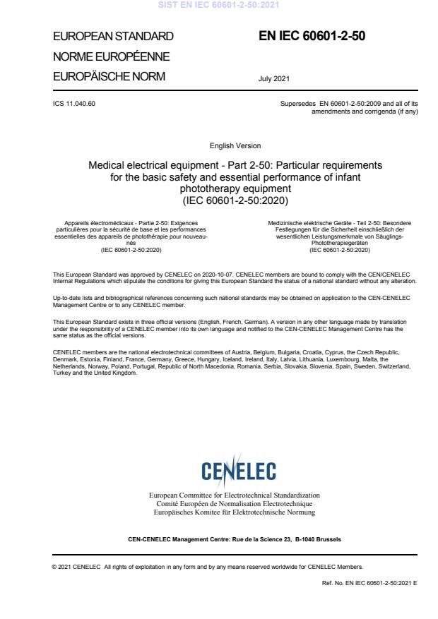EN IEC 60601-2-50:2021醫(yī)用電氣設(shè)備 第2-50部分：嬰兒光治療設(shè)備的基本安全和基本性能專(zhuān)用要求